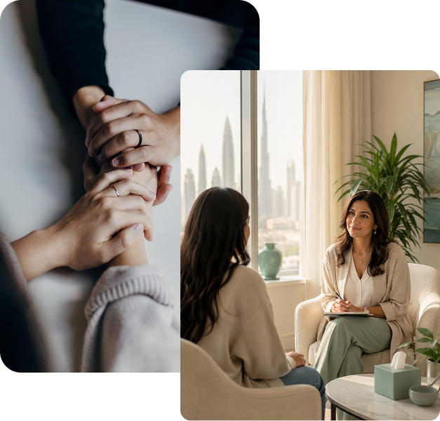 Supportive hands during a therapy session